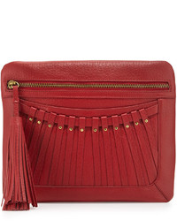 Cynthia Vincent Bitten Leather Tassel Clutch Bag Red