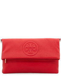 Tory Burch Bombe Fold Over Clutch Bag Brilliant Red