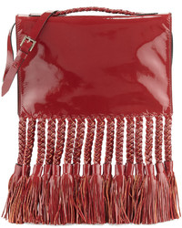 Valentino Braided Tassel Leather Clutchshoulder Bag Scarlet