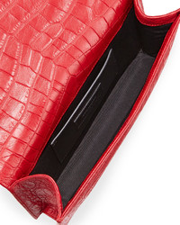 Saint Laurent Croc Embossed Leather Clutch Bag Rouge Red