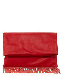 Urban Originals Fringe Fold Over Faux Leather Clutch Bag Red