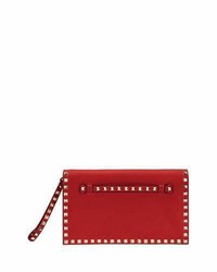 Valentino Garavani Rockstud Wristlet Clutch Bag Red