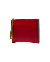 Marni Green And Red Two Tone Leather Zip Pouch