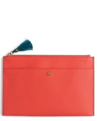 J.Crew J Crew Large Leather Zip Pouch Coral
