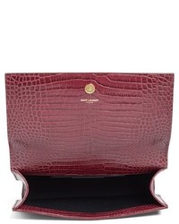 Saint Laurent Kate Croc Embossed Calfskin Leather Clutch Red