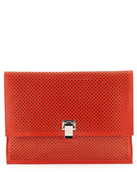 Proenza Schouler Large Perforated Leather Lunch Clutch Bag Fire Red