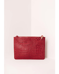 Missguided Faux Leather Zip Top Croc Clutch Bag Red