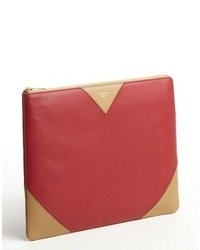 Celine Red And Camel Leather Ipad Clutch