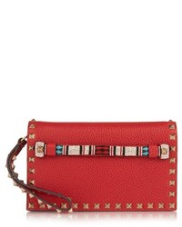 Valentino Rockstud Bead Embellished Small Leather Clutch