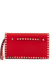 Valentino Rockstud Flap Wristlet Clutch Bag Red