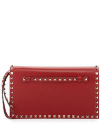 Valentino Rockstud Flap Wristlet Clutch Bag Rosso Red