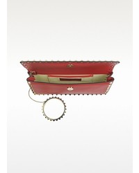 Valentino Rockstud Red Leather Clutch