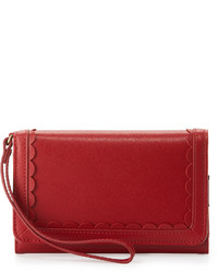Neiman Marcus Scalloped Leather Phone Wristlet Red
