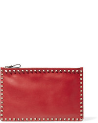 Valentino The Rockstud Leather Pouch Red