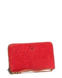Will Leather Goods Imogen Washed Italian Lambskin Leather Checkbook Clutch Red One Size