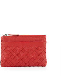 Bottega Veneta Zip Top Woven Leather Key Pouch New Bright Red