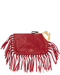 Valentino Zodiac Fringe Leather Clutch Bag Red Aries