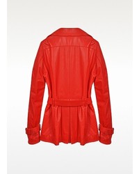 Forzieri Red Leather Trench Coat