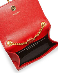 Saint Laurent Cassandre Small Pebbled Leather Logo Crossbody Bag Red