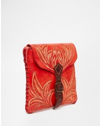 Hiptipico Handmade Tooled Red Leather Cross Body Bag