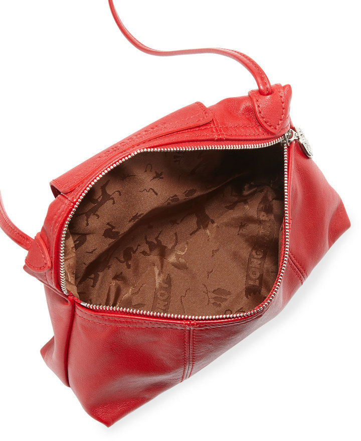 Pliage leather mini bag Longchamp Red in Leather - 16406847