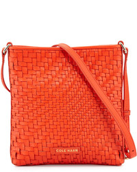 Cole Haan Lena Woven Leather Crossbody Bag Citrus Red