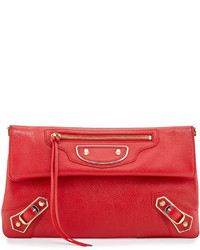 Balenciaga Metallic Edge Envelope Crossbody Bag Red