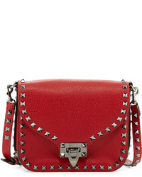 Valentino Rockstud Flap Top Leather Shoulder Bag Red