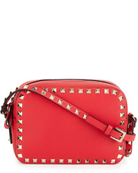 Valentino Rockstud Vitello Leather Camera Crossbody Bag Bright Red