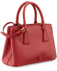 Prada Saffiano Mini Double Zip Tote Bag Red