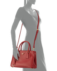 Prada Saffiano Mini Double Zip Tote Bag Red