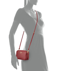Prada Saffiano Mini Zip Crossbody Bag Red