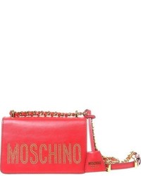 Moschino Stud Logo Small Flap Leather Shoulder Bag Red