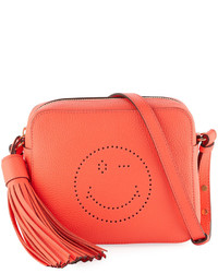 Anya Hindmarch Wink Leather Tassel Crossbody Bag Neon Coral