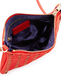 Neiman Marcus Woven Faux Leather Crossbody Bag Poppy