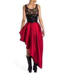 Moschino Strapless Faux Leather Bustier Satin Skirt Dress