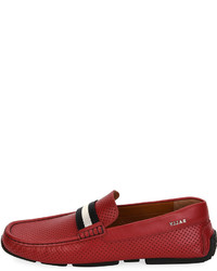 Bally Pearce Perforated Faux Leather Driver Red