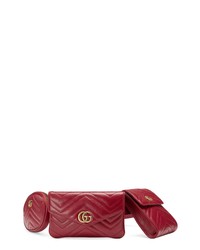 Gucci Gg Marmont 20 Matelasse Triple Pouch Leather Belt Bag