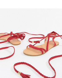 ASOS DESIGN Fayla Tie Leg Plaited Flat Sandals