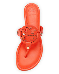 Tory Burch Miller Leather Logo Flat Slide Sandal