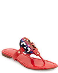 Tory Burch Miller Rainbow Logo Flat Sandal Vermillion, $195 | Neiman Marcus  | Lookastic