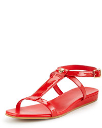 Cole Haan Paz Patent Leather T Strap Sandal Fiery Red