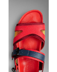Burberry The Field Sandal In Colour Block Leather And Satin