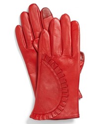 Echo Touch Ruffled Leather Gloves Red Medium