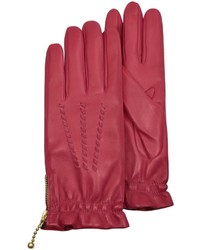 Forzieri Embroidered Red Calf Leather Gloves