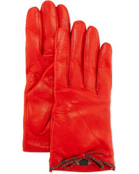 Portolano Leather Driving Gloves With Chain Bow Red