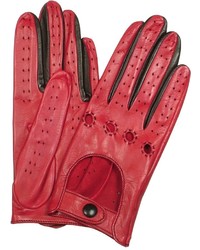Forzieri Red Black Perforated Italian Leather Driving Gloves
