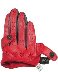 Forzieri Red Black Perforated Italian Leather Driving Gloves