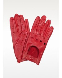 Forzieri Red Perforated Italian Leather Driving Gloves