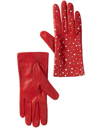 Portolano Rhinestone Studded Leather Gloves